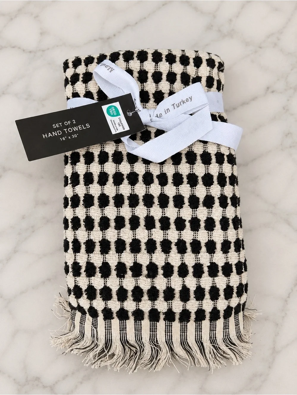 Rachel Zoe Black & Ivory Checkered Turkish Cotton 6-Piece Towel Set Fringe Trim